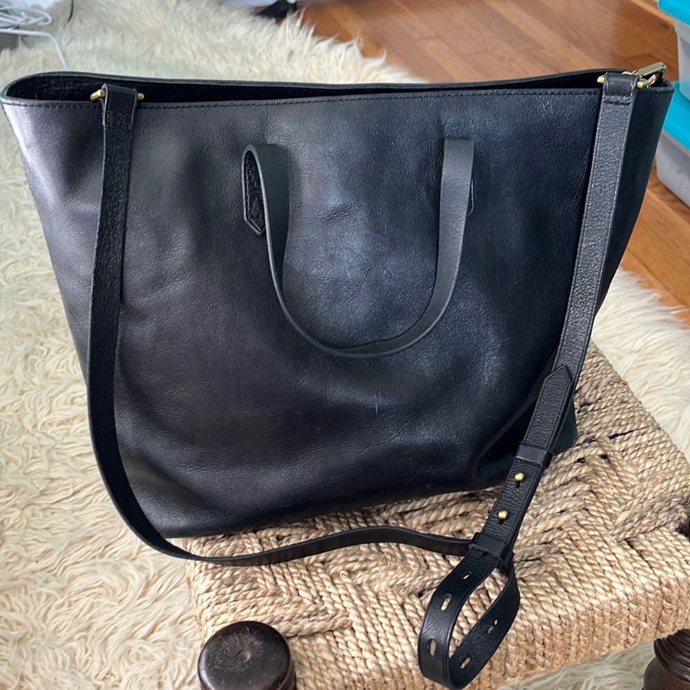 Madewell black leather zip top transport bag